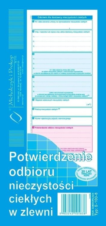 Potwierdzenie odbioru nieczystości...S-100-8