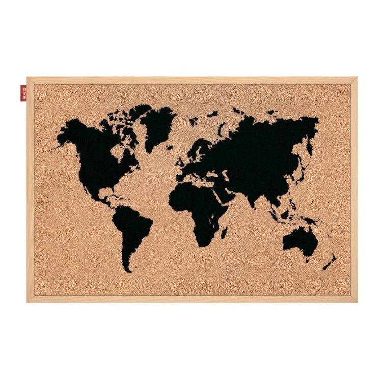 Tablica korkowa nadruk Mapa Świata 60x40cm czarna