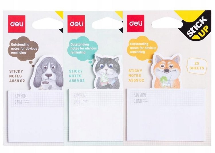Notes samoprzylepny lisek/kotek/piesek 25K DELI