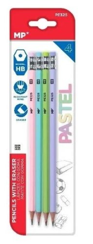 Ołówek z gumką HB 4szt pastel