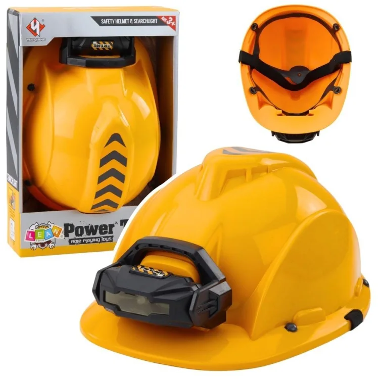 Kask budowlany z latarką czołową żółty