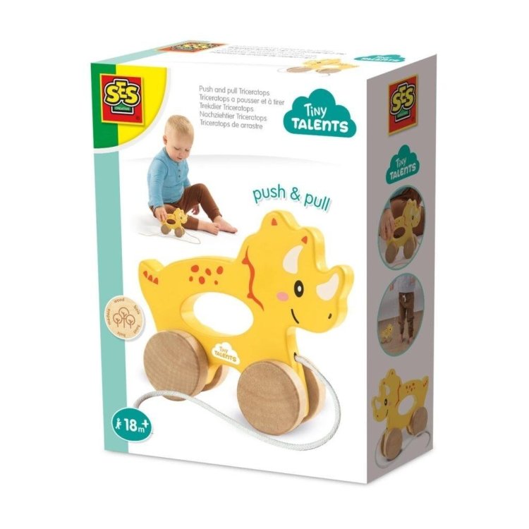 Pchaj i ciągnij 2w1 drewniany Triceratops