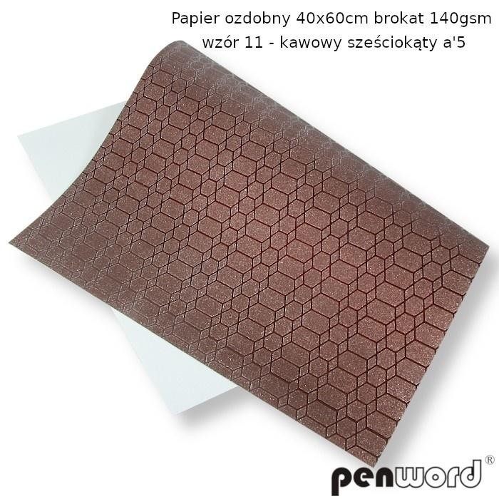 Papier ozdobny brokatowy 140g 40x60cm kawa 5ark