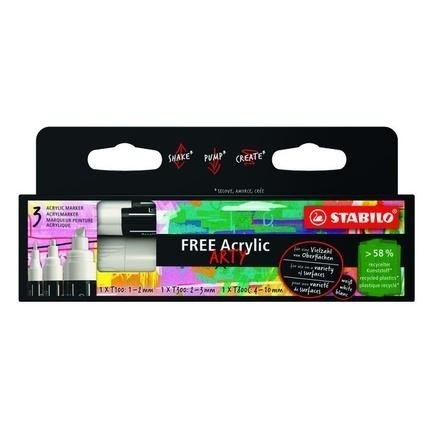 Marker Free Acrylic 3szt biały STABILO