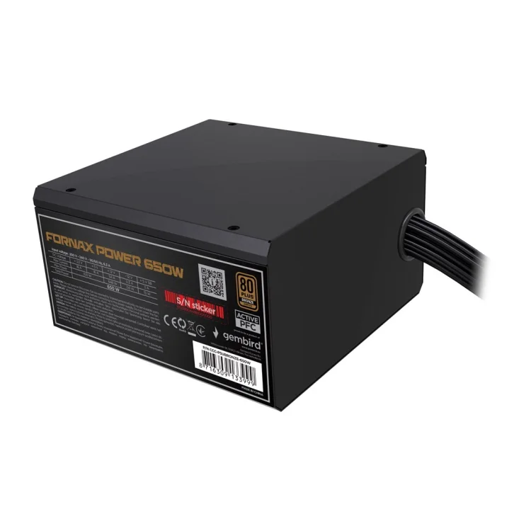 GEMBIRD ZASILACZ KOMPUTEROWY FORNAX POWER 650W 80+BRONZE ATX, 650W, AKTYWNE PFC, 12CM WENTYLATOR