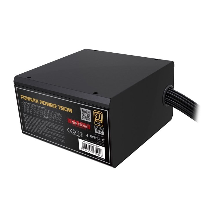 GEMBIRD ZASILACZ KOMPUTEROWY FORNAX POWER 750W 80+ BRONZE ATX, 750W, AKTYWNE PFC, 12CM WENTYLATOR