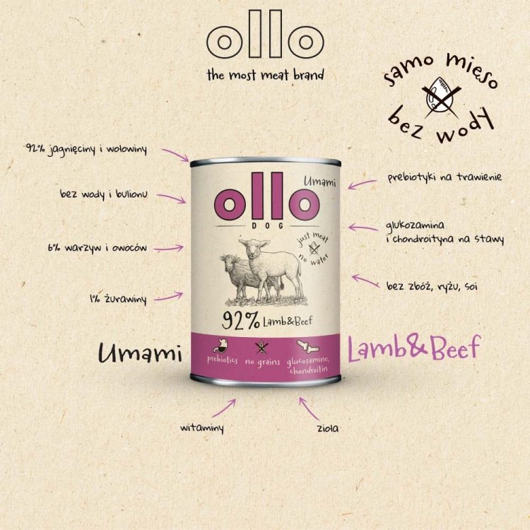 Ollo Umami Jagniecina i Wołowina 850g