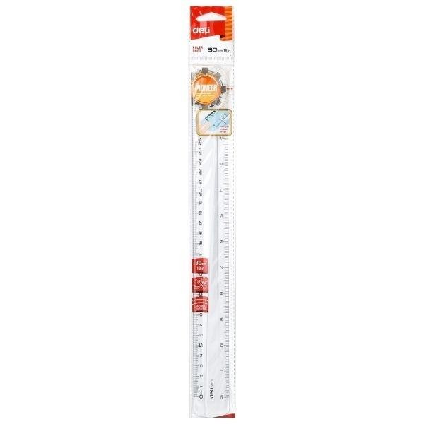 Linijka 30cm Pioner przeźroczysta DELI