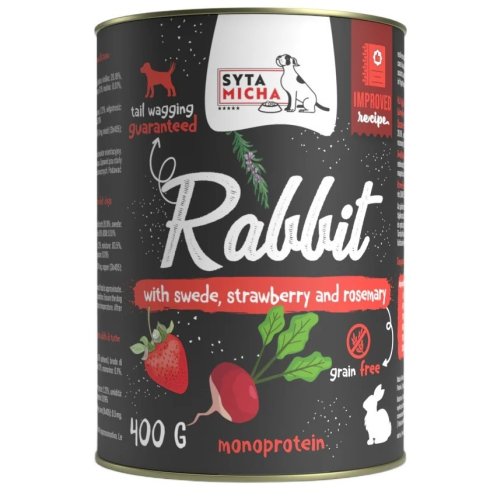SYTA MICHA królik z brukwią i truskawką mokra karma dla psa 400g