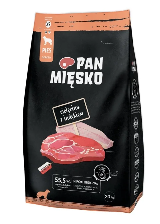 PAN MIĘSKO Cielęcina z indykiem (dorosły) chrupki XS - Karma sucha dla psa - 20kg