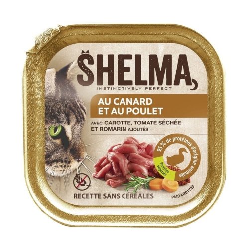 SHELMA Alucup - pełnoporcjowa  bezzbożowa karma dla dorosłych kotów. Z kaczką i kurczakiem 100g