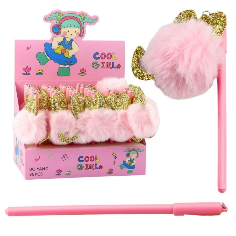 Długopis żelowy Zatyczka z pomponem nieb. (30szt)