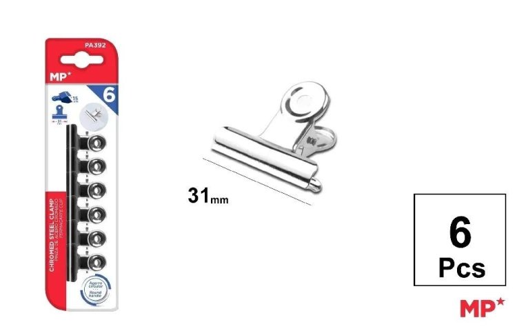 Klipsy biurowe metalowe srebrne 31mm 6szt