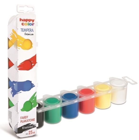 Farba plakatowa tempera 6kolx25ml HAPPY COLOR