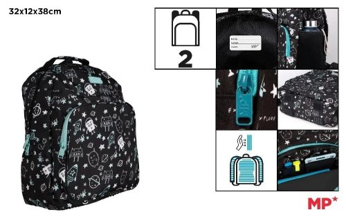 Plecak dwukomorowy Kosmos czarny 32x12x38cm