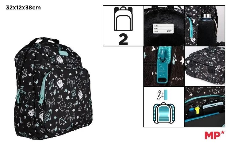Plecak dwukomorowy Kosmos czarny 32x12x38cm