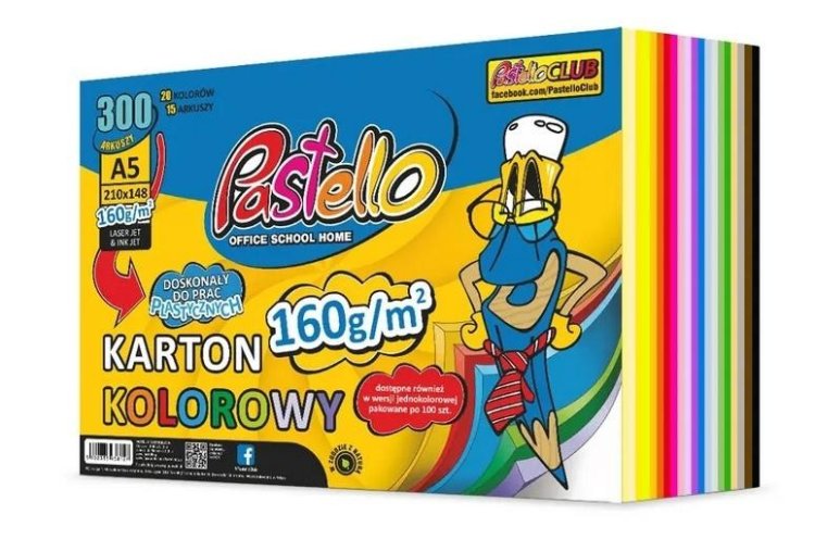 Karton kolorowy A5 160g 20 kolorów 300 arkuszy