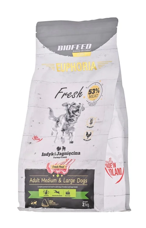 BIOFEED Euphoria Fresh Meat Indyk/Jagnię M/L 2kg