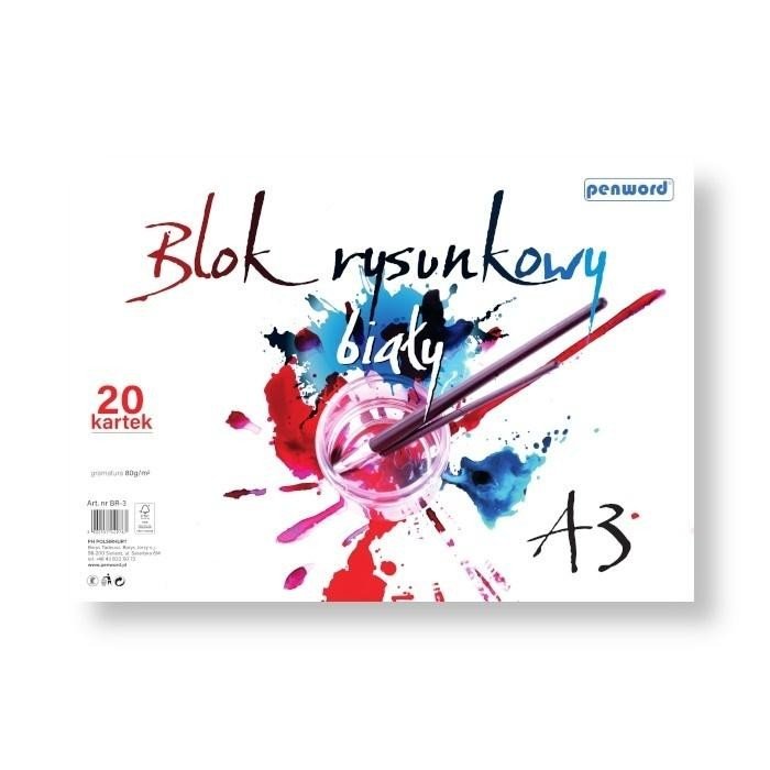 Blok rysunkowy A3 biały 80g 20 kartek