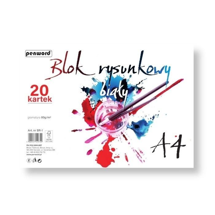 Blok rysunkowy A4 biały 80g 20 kartek