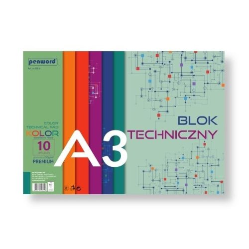 Blok techniczny A3 Premium kolor 250g 10 arkuszy