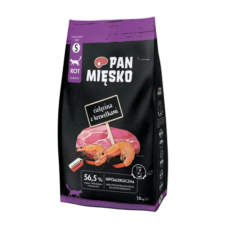 Pan Mięsko Cielęcina z krewetkami sucha karma dla kota chrupki S 1,6kg