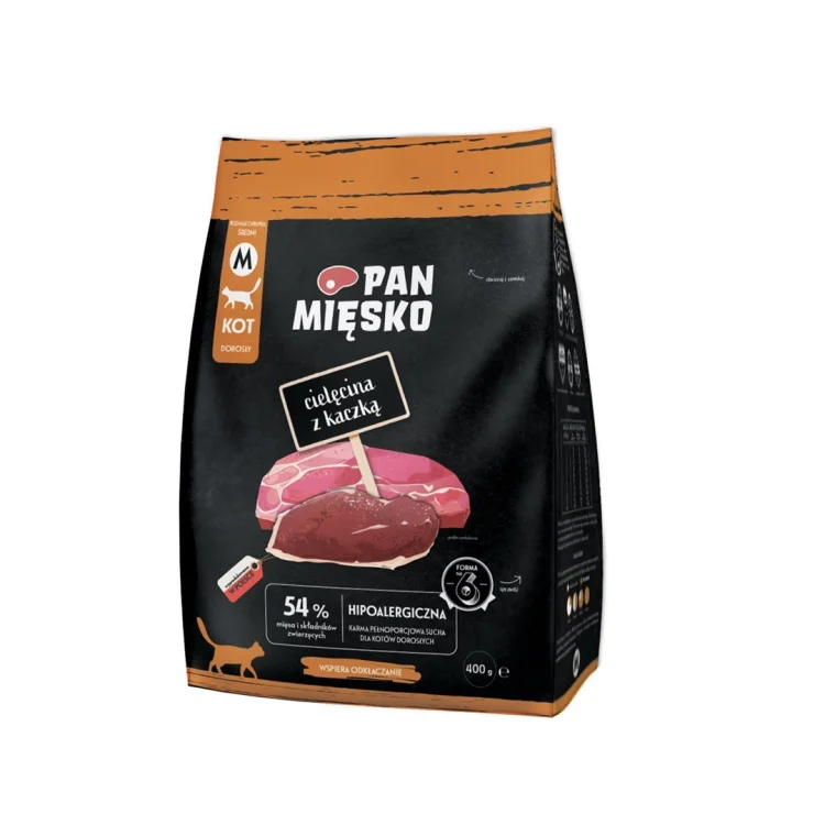 Pan Mięsko Cielęcina z kaczką sucha karma dla kota chrupki M 400g