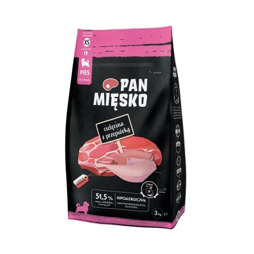 Pan Mięsko Cielęcina z przepiórką sucha karma dla psa chrupki XS 3kg