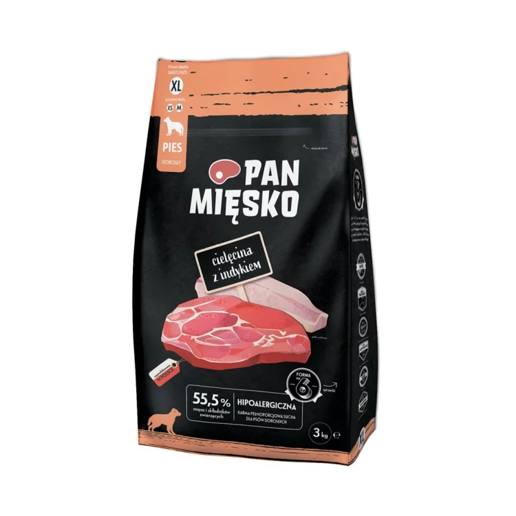 Pan Mięsko Cielęcina z indykiem sucha karma dla psa chrupki XL 3kg
