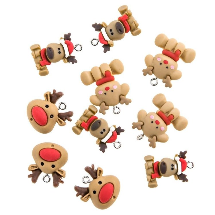 Zawieszki polimerowe 3D - Jolly reindeers 10szt