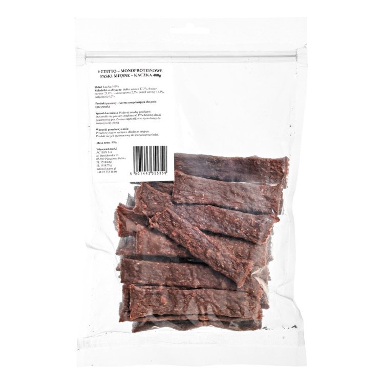 PETITTO – Monoproteinowe paski mięsne – kaczka - przysmak dla psa 400g