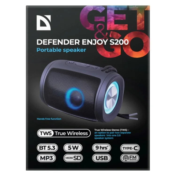 DEFENDER GŁOŚNIK ENJOY S200 5W LIGHT/BT/FM/USB/TF 65200