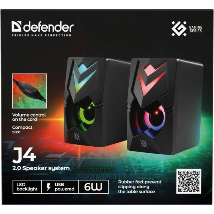 DEFENDER GLOSNIKI PC J4 2.0 6W LED USB CZARNE 65964