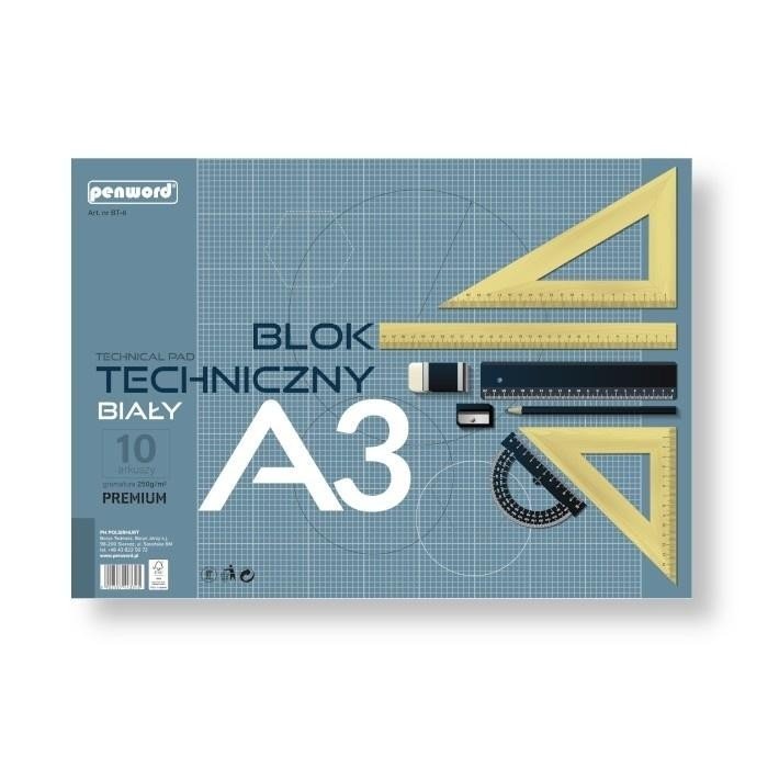 Blok techniczny A3 Premium biały 250g 10 arkuszy