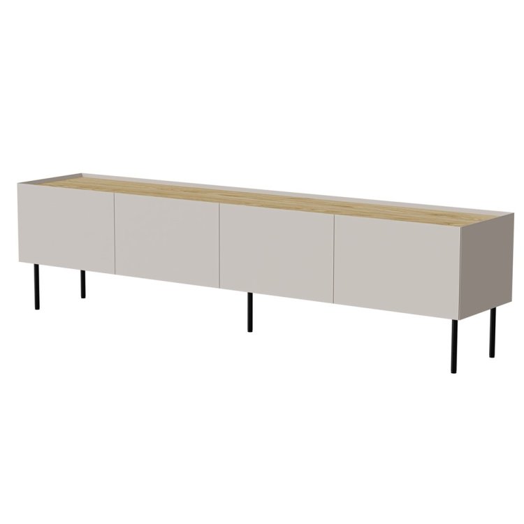 Szafka RTV FELLINI 200x40x52 kaszmir + blat dąb olejowany