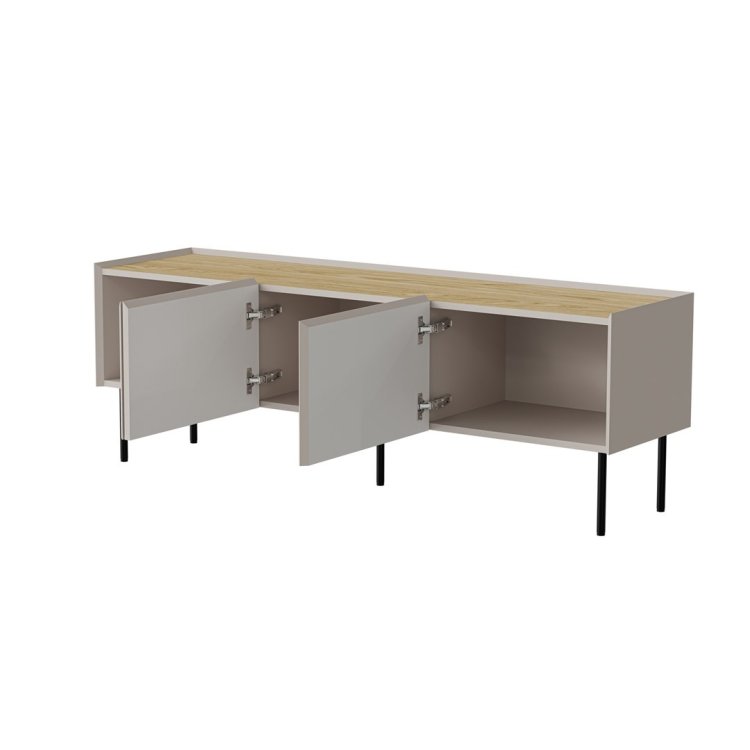 Szafka RTV FELLINI 150x40x52 kaszmir + blat dąb olejowany