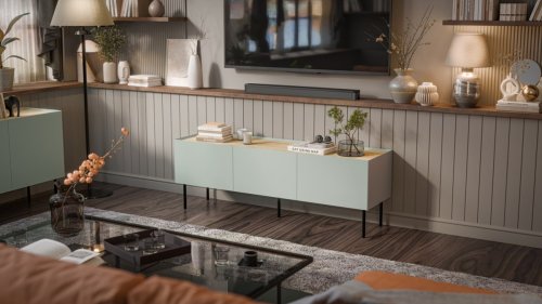 Szafka RTV FELLINI 150x40x52 oliwka + blat dąb olejowany