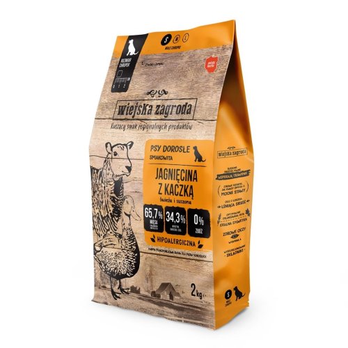 WIEJSKA ZAGRODA jagnięcina z kaczką - sucha karma dla psów dorosłych - 2kg