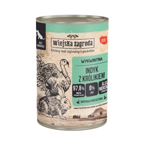Wiejska Zagroda  Indyk z królikiem karma mokra dla psa 400g