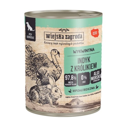 Wiejska Zagroda Indyk z królikiem karma mokra dla psa 800g