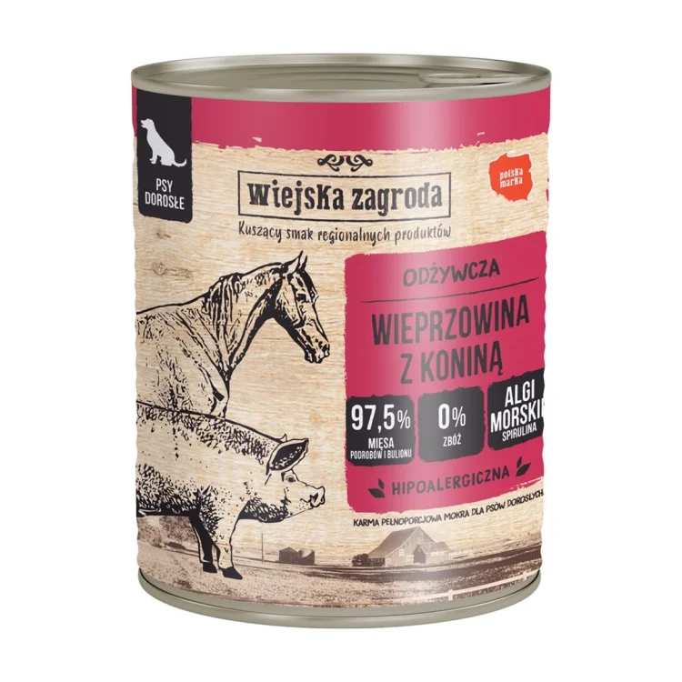 Wiejska Zagroda Wieprzowina z koniną karma mokra dla psa 800g