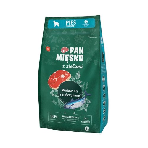 Pan Mięsko Wołowina z tuńczykiem karma sucha dla psa 3kg