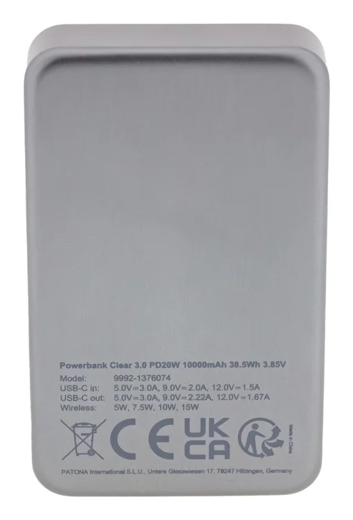PATONA Premium Powerbank Clear 3.0 PD20W 10.000mAh MagSafe z ładowaniem bezprzewodowym