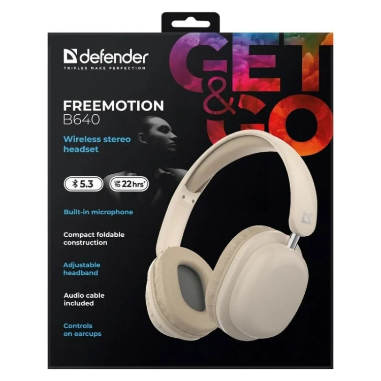 DEFENDER SŁUCHAWKI NAUSZNE BLUETOOTH FREEMOTION B640 BEŻOWE 63642