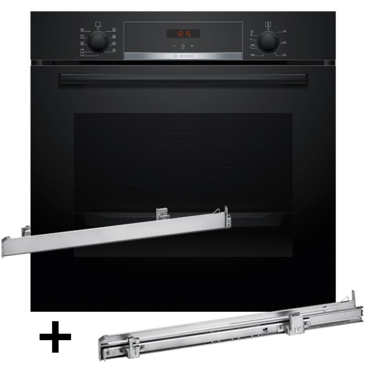 Piekarnik BOSCH HBA514BB3 + Prowadnice teleskopowe 1 poziomowe BOSCH HEZ538000