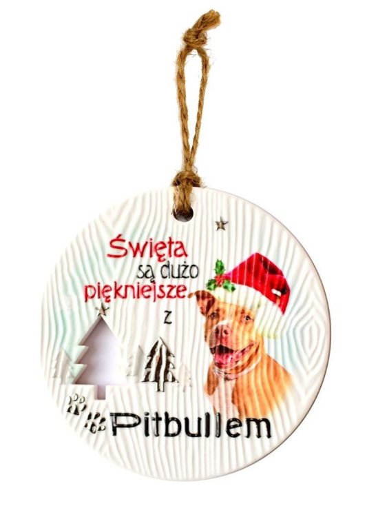 Zawieszka ceramiczna Boże Narodzenie Pitbull