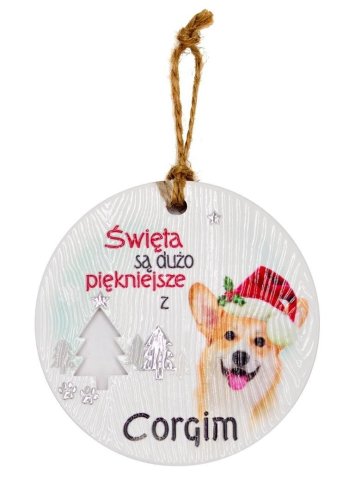 Zawieszka ceramiczna Boże Narodzenie Corgi