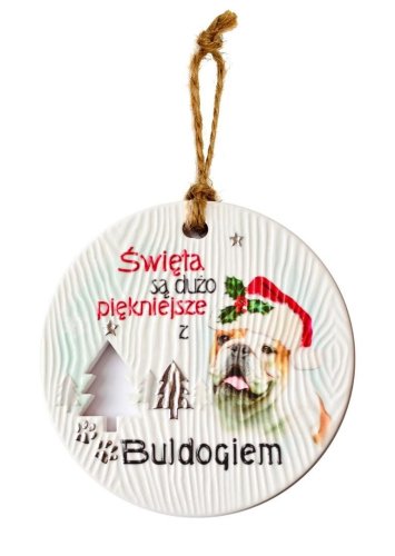 Zawieszka ceramiczna Boże Narodzenie Buldog