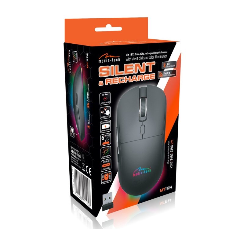 MEDIA-TECH MYSZ DUAL BT/RF SILENT&RECHARGE MT1124