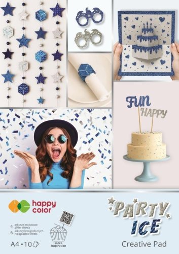Blok A4 holographic+brokat 10ark Party Ice HAPPY